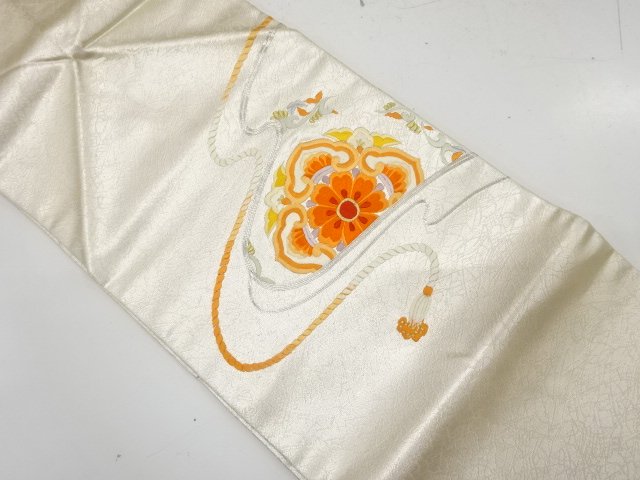 JAPANESE KIMONO / NAGOYA OBI / EMBROIDERY / STREAM WATER & FLOWER CREST